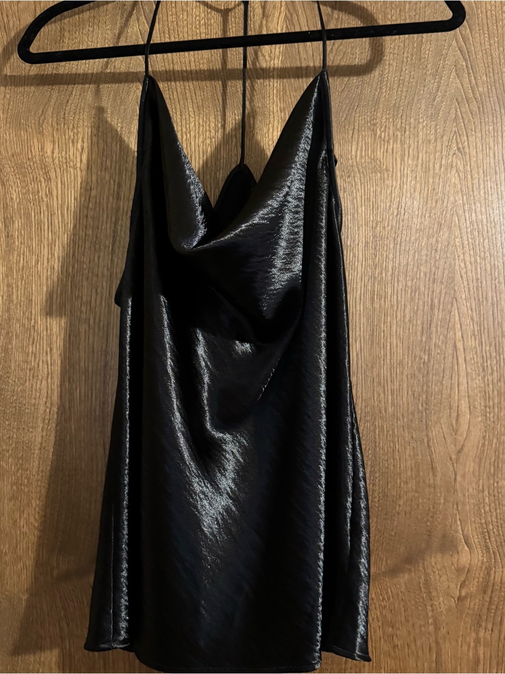 Express Black Satin Effect Top with Spaghetti Straps